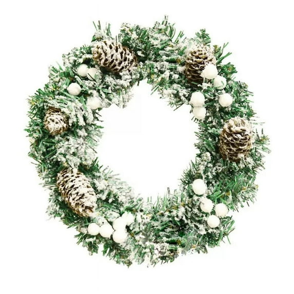 Nvzi Artificial Christmas Wreath, Green, Decorated with Pine Cones, Berry Clusters, Frosted Branches, Christmas Collection, 12 Inches, A