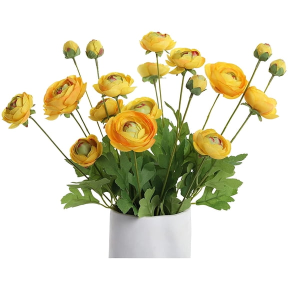 Nvzi Artificial Persian Peach Silk Flowers Buttercup (Asian Buttercup 5 Bundles),Suitable for Core Decorations,Weddings,Homes,Artistic Decorations,and Props (Yellow)