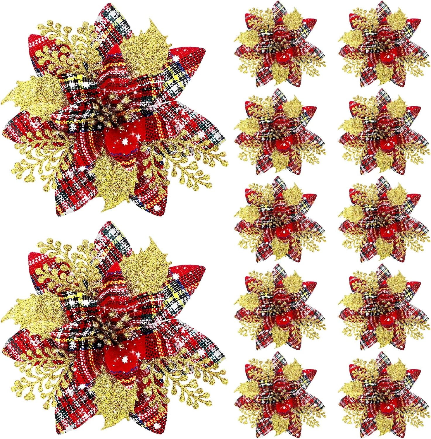 Nvzi Artificial Poinsettias Christmas Glitter Flowers with Clips Xmas