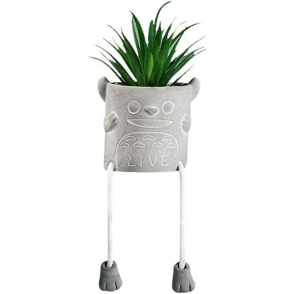Nvzi Artificial Succulents in Cement Pots w/Hanging Leg, Fake Succulents Plants, Realistic Faux Succulents Plants, Cute Human Shaped Mini Potted Fake Plants for Desk,Office, Bathroom,Home Decor (D)
