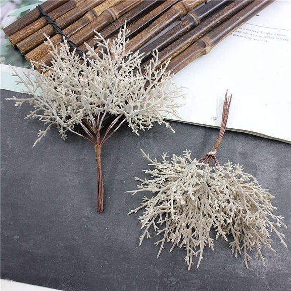 Nvzi Artificial and Dried Flower Artificial Frosty Flower Ice Rime Fluffy Twig Dreamlike Scene (Brown 6pcs )