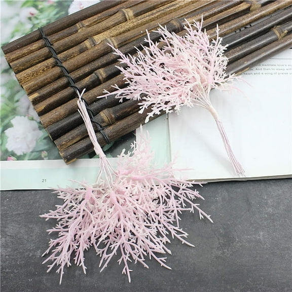 Nvzi Artificial and Dried Flower Artificial Frosty Flower Ice Rime Fluffy Twig Dreamlike Scene (Pink 6pcs )