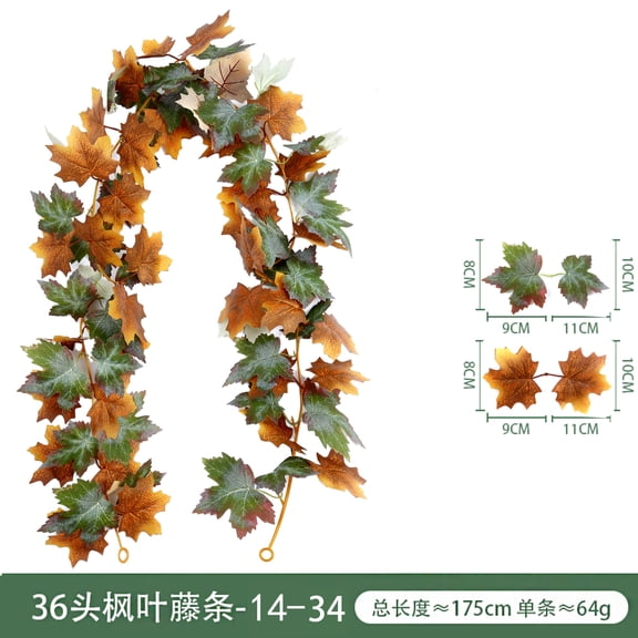 Nvzi Autumn Hanging Decor Simulated Maple Leaves,69in Artificial Vines,1pc Fake Vine–Brown/Green Vines,Ideal for Indoor/Outdoor Hanging Accents,Perfect Artificial Plants Decoration