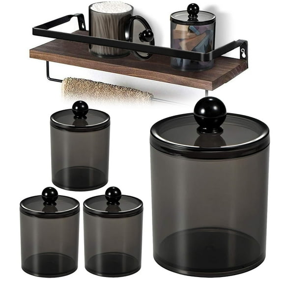 Nvzi Bathroom Organizer, Apothecary Holder Storage Canister Clear Glass Bathroom Jars Cotton Ball Holder-Black,4 Pcs