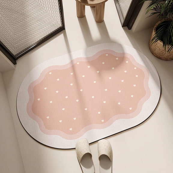 Xiao Hua Bathroom Rug Mat , Non-Slip Plush Shaggy Bath Carpet, Machine Wash Dry, Spring Cherry White Peach,16*24inch