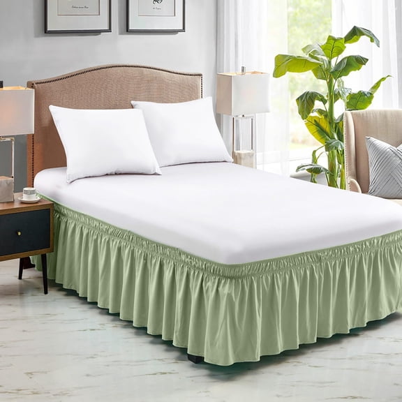 Nvzi Bed Skirts -15in Drop Dust Ruffle,Soft Polyester-Cotton Ruffled Bed Skirt,Easy-Install Bed Skirt for Bedroom,Durable Twin-Compatible Dust Ruffle,Light Green,1 Piece Bed Skirt for Home