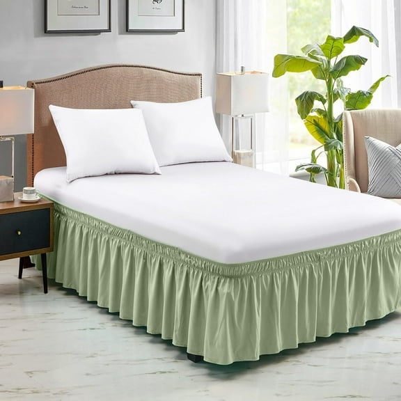 Nvzi Bed Skirts,Twin Bed Skirt 15in,Ruffled Bed Skirt for Bedroom,Soft Microfiber-Cotton Blend Bed Skirt,Light Green Bed Skirt, Easy Fit Dust Ruffle,1 Piece Twin Size Bed Skirt for Home