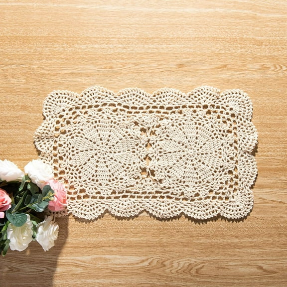 Nvzi Beige Dining Table Placemats, 2 Pack Place Mats for Dining Tables, 27x43cm .Decorative&Weaving hollow out table mat, Stain-Resistant Table Mats for Home & Commercial Use​