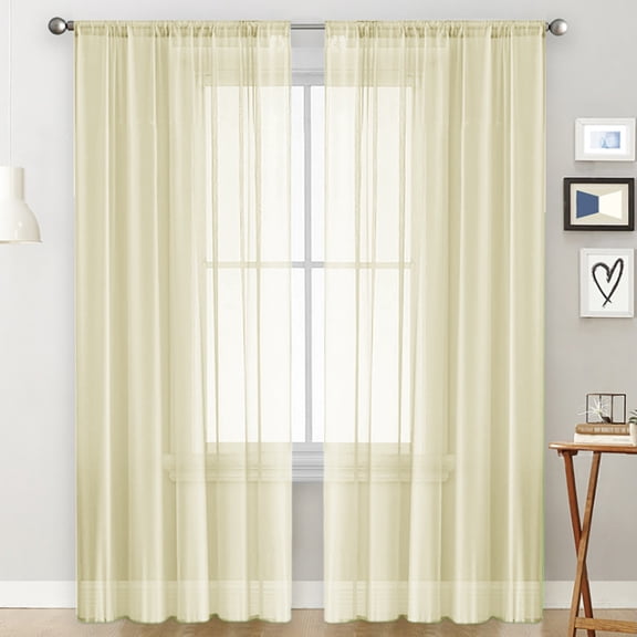 Nvzi Beige pole pocket semi transparent curtains -2 pieces,5284 inches, living room decoration curtains, suitable for bedroom, dining room, and spring/summer decoration