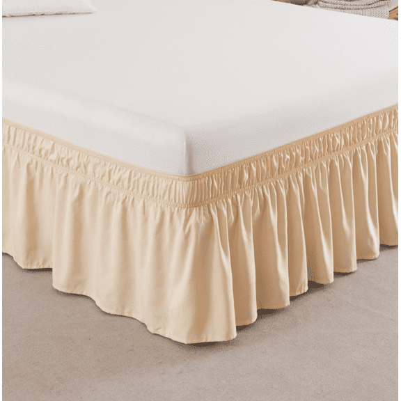 Nvzi Beige stretchable bed skirt -1 piece, Full-54 * 75+18 inches, with elastic dust-proof ruffles, suitable for bedroom renovation and under bed storage cover