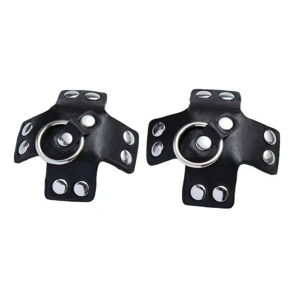 Black Leather Nipple Cover Reusable Pasties Punk Silver Metal Nipple Ring Breast Petals for Women
