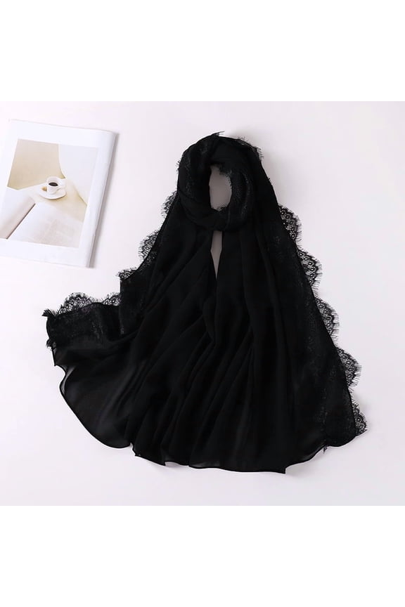 Black Silk Chiffon Headscarf -2 pieces, 27.5 70.8 inches long chiffon women's scarf, soft and smooth flowing fabric, suitable for weddings and summer sun protection