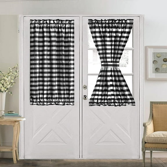 Nvzi Black and White Buffalo Check Door Window Curtain with Tieback Rod Pocket Farmhouse Sidelight Curtains for Glass Door Patio Front Door, 1 Panel (Black White,54"x72")