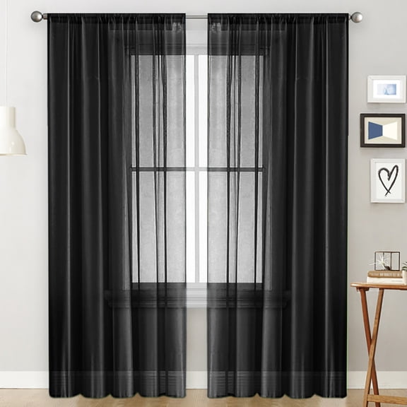 Nvzi Black pole pocket semi transparent curtains -2 pieces, 39.3 51.2 inches, living room decoration curtains, suitable for bedroom, dining room, and spring/summer decoration