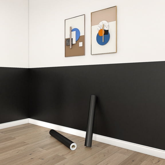 Nvzi Black self-adhesive wallpaper -1 roll, 196.85 12 inch PVC waterproof wallpaper, suitable for DIY decoration of kitchen, desk, wall, bedroom