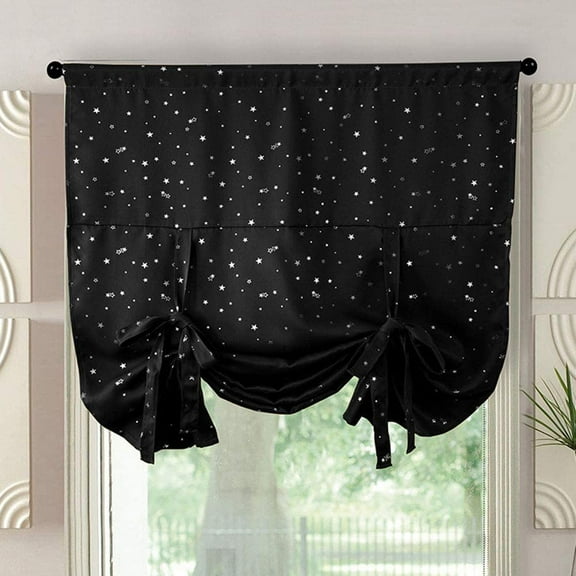 Nvzi Blackout Tie Up Shade Window Curtains Star Pattern Darkening Thermal Insulated Window Curtain Adjustable Balloon Curtain for Small Window Rod Pocket (46"x63",Black)