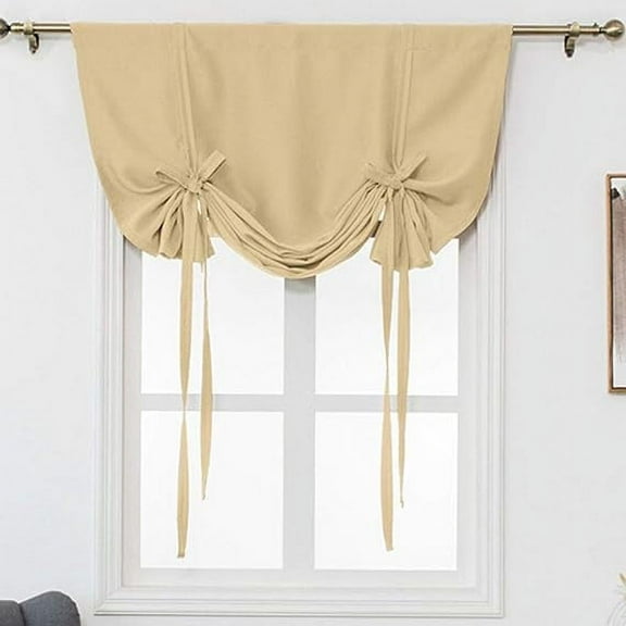 Nvzi Blackout Tie Up Curtain Thermal Insulated Window Adjustable Balloon Curtain Shade for Small Window Rod Pocket (39" x 55", Beige)