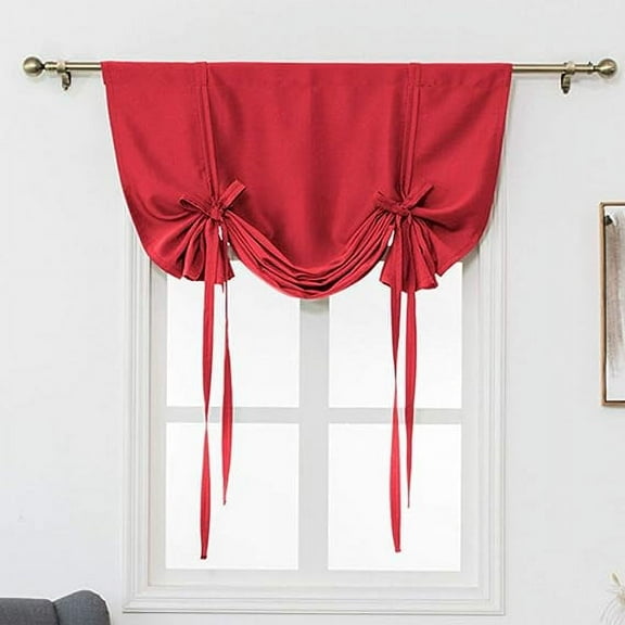 Nvzi 46x63in Blackout Tie Up Shade Thermal Insulated,Rod Pocket Fit 1.5" Rod for Small Windows,Red