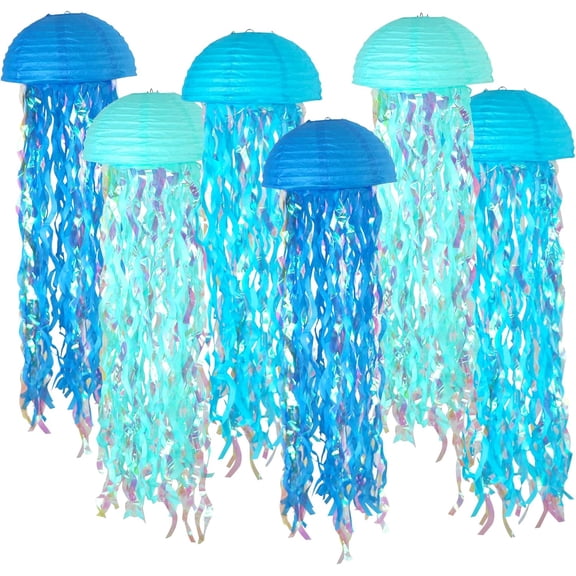 Nvzi Blue Hanging Jelly Fish Paper Lanterns, Gradient Colorful Paper Lanterns for Mermaid Theme Party Under The Sea Ocean Birthday Decorations Baby Shower Baby Room