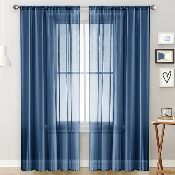 Nvzi Blue pole pocket semi transparent curtains -2 pieces, 39.3 51.2 inches, living room decoration curtains, suitable for bedroom, dining room, and spring/summer decoration