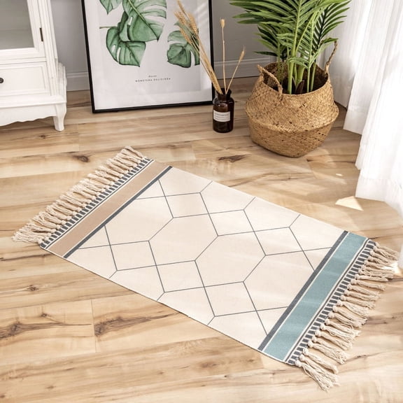 Nvzi Boho Bath Rug Bohemian Area Kitchen Runner Rug with Tassels Cotton Washable Carpet Mat Decoration of Bedroom Bathroom Entryway Hallway Indoor Home 23*35inch(10)