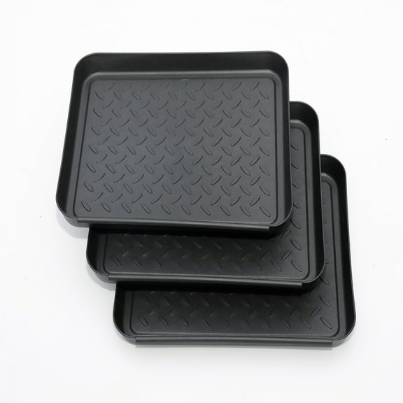 Nvzi Boot Tray 3-Pack, Shoe Tray for Entrance (13.8X10.8X1.2in) Rubber Plastic Boot Tray for Floor Protection, Rain and Snow Wet Shoe Drip Tray for Indoor and Outdoor, Multipurpose Mat Tray- black