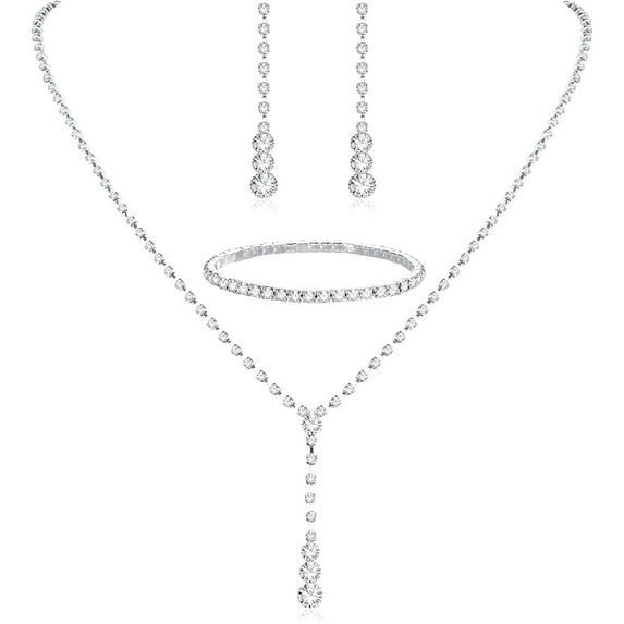 Nvzi Bridal Wedding Jewelry Set Crystal Necklace Bracelet Earrings Set for Bride Bridesmaid Rhinestone Necklace Prom Costume Jewelry Set Accessories for Women,B01