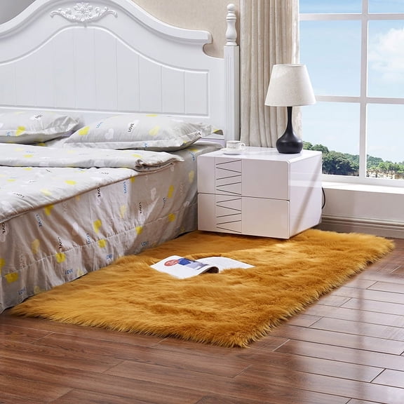 Nvzi Brown faux fur carpet 23.62 x 59 inches, washable ultra soft plush carpet, modern fluffy non slip decorative carpet, suitable for living room and bedroom decoration, 1 piece