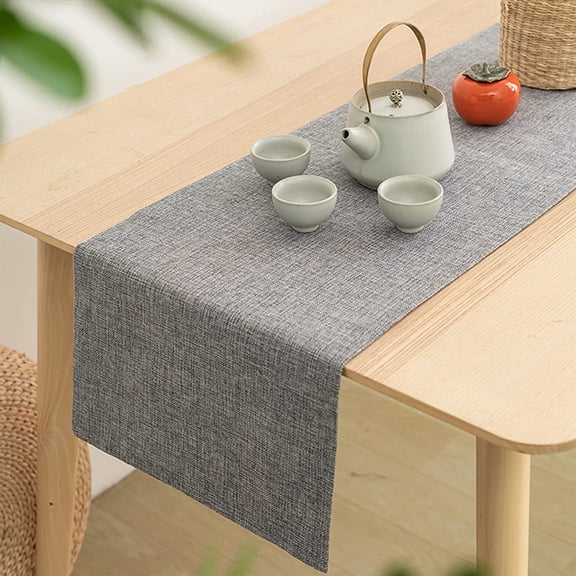 Nvzi Burlap Table Runner Farmhouse Runners for Dining,Pure Color Machine Washable, Rustic Linen Party Christmas Holidays Home Kitchen Decor Weekend Picnic, Gray, 12 inchx72 inch