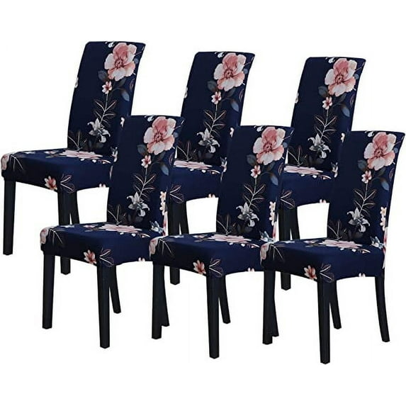 Nvzi Chair Covers for Dining Room 6 Pack Dining Kitchen Chair Cover Set of 6,Stretchable Parson Chair Covers Slipcover(6 Pack,Printed Flower Pattern)