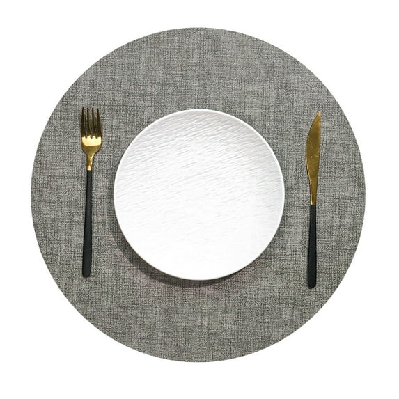 Nvzi Circle Placemats, 4 Pcs Light grey Leather Round Place Mats for Table, 33cm Diameter (12.99in) - Stylish Individuales para Mesa, Durable Dining Table Protectors, Easy to Clean