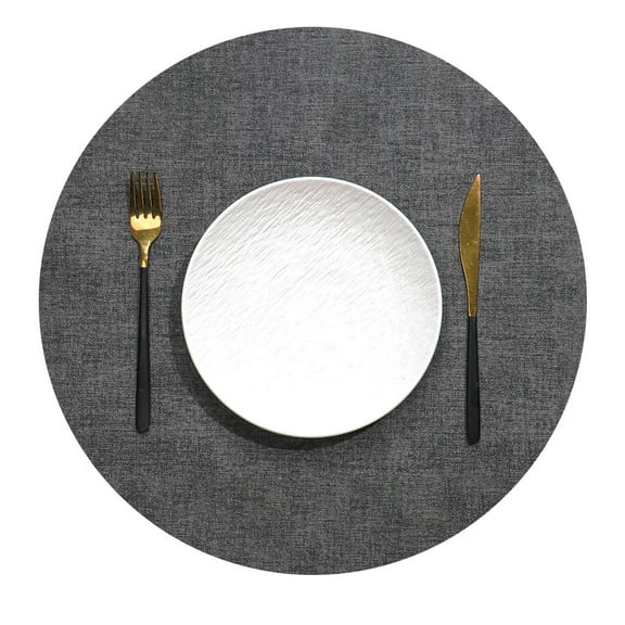 Nvzi Circle Placemats, 6 Pcs Dark Gray Leather Round Place Mats for Table, 33cm Diameter (12.99in) - Stylish Individuales para Mesa, Durable Dining Table Protectors, Easy to Clean
