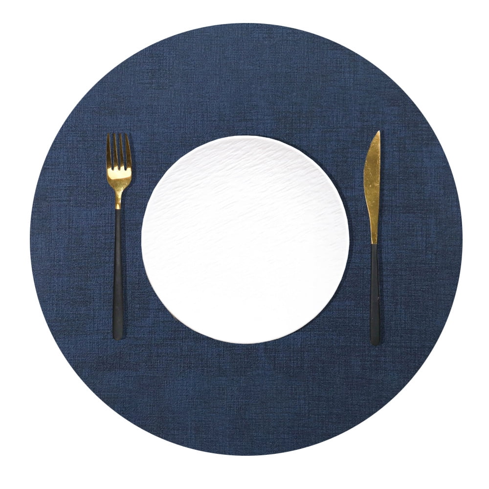 Nvzi Circle Placemats,6 Pcs Dark blue Round Place Mats for Table, 33cm Diameter (12.99in) - Stylish Individuales para Mesa, Durable Dining Table Protectors, Easy to Clean