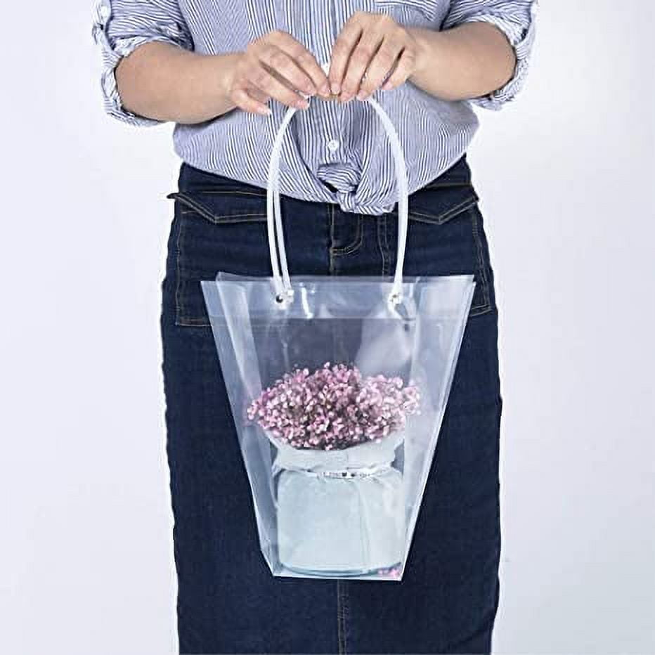 Nvzi Clear Flower Bouquet Bags with Handle Florist Shop Packaging Supplies, 5 Pcs (5.1 * 10.2 * 13.8inch)