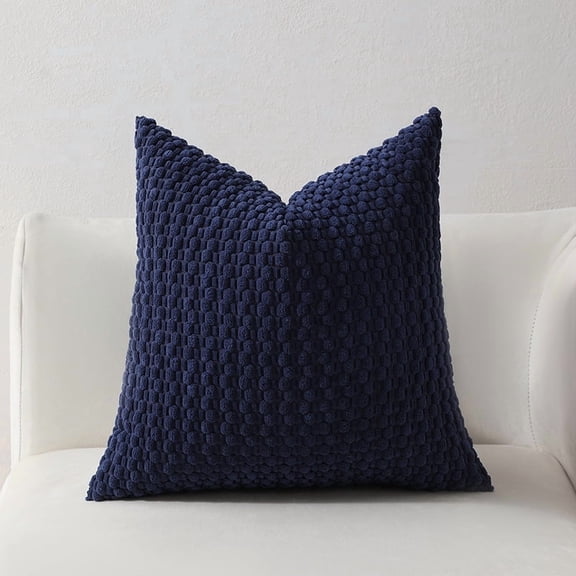 Nvzi Corduroy Pillowcase -20 * 20 inches, soft corduroy fabric Bohemian style pillowcase with textured stripe design, farmhouse style home decoration, Dark Blue, 1 piece
