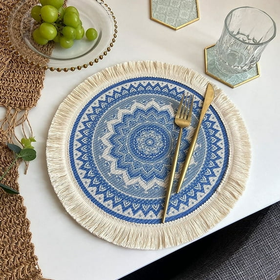 Nvzi Cotton Heat Resistant Placemats, Dining Room Table Mats, Protect Surfaces,Non-Slip Washable Table Mats,Kitchen Decor Accessories(Set of 4, Size 12.99in,A07)