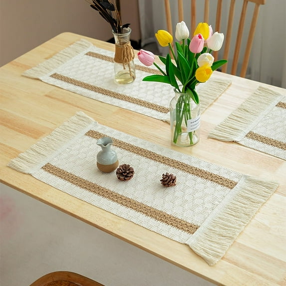 Nvzi Cotton Heat Resistant Placemats, Dining Room Table Mats, Protect Surfaces,Non-Slip Washable Table Mats，Kitchen Decor Accessories（Set of 6, Size 19.68*11.8in, A15 ）