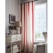 Nvzi Cotton Linen Striped Window Curtain Farmhouse Country Style Room Darkening Rod Pocket Curtain Panel for Bedroom Living Room, 1 Piece Red,59"x87"