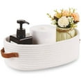 thumbnail image 1 of Nvzi Cotton Rope Woven Basket with Leather Handle - White, 13.00*5.91*4.00in(33*15*10.16cm) - Storage Baskets for Home, Decorative Woven Baskets for Bathroom, Bedroom & Living Room, 1 of 4