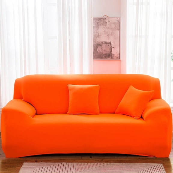 XmhyTop-A Couch Cover for Living Room, 4 Seater Stretch Furniture Protector Dust-Proof Loveseat Cover All-Inclusive Cover Furniture Protector Chair Covers for Living Room （Orange）