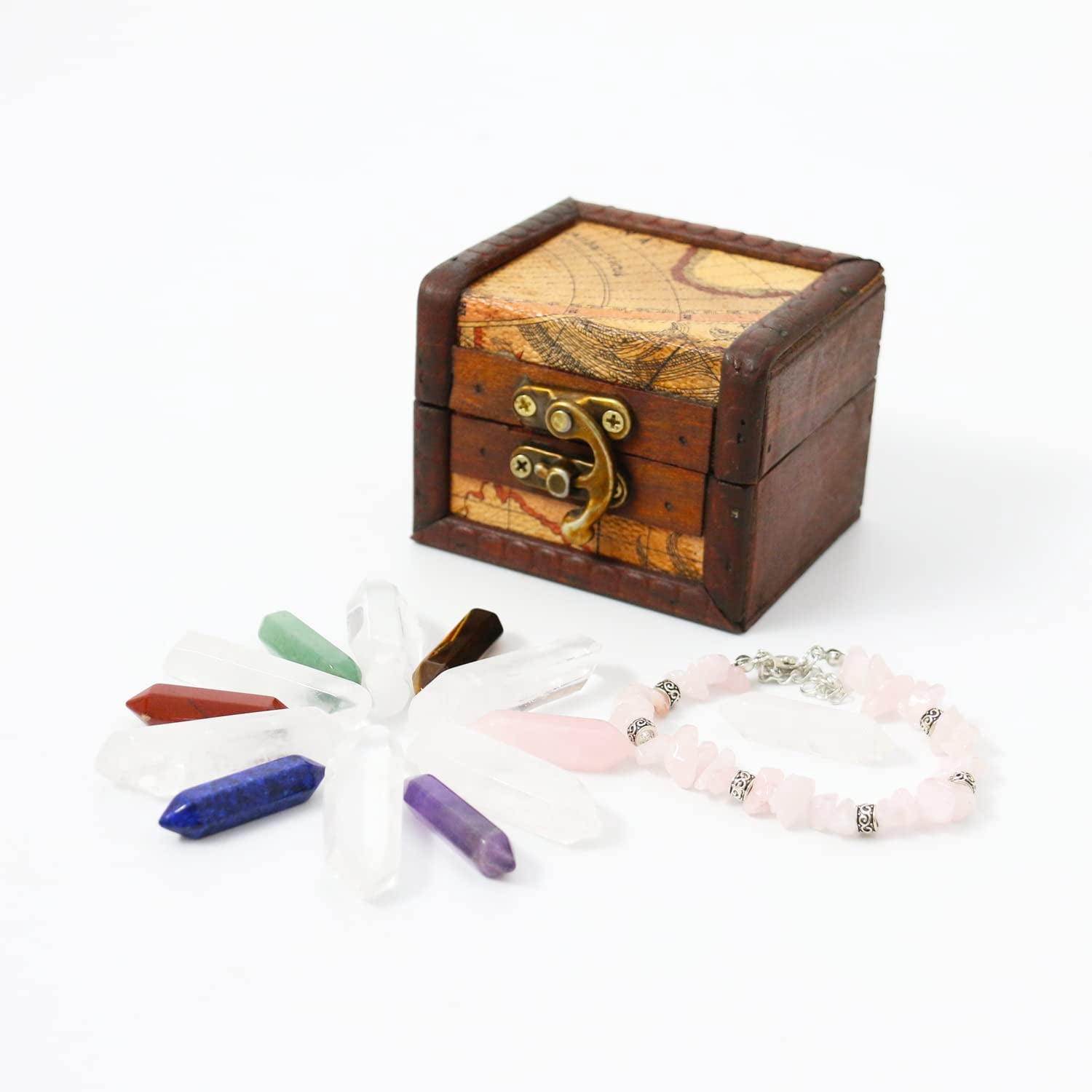 Nvzi Crystals and Healing Stones Set in Wooden Display Box, Gemstones ...