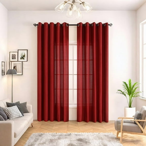 Nvzi Curtains Long -red Curtains, 1 slice Curtains140*160CM Semi Sheer Drapes, Poly-Cotton Light Filtering Curtains for Living Room Bedroom, Elegant Window Decor