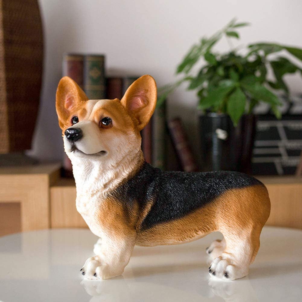 Nvzi Cute Corgi Dog Figurines,Resin Garden Patio Simulation Dog Statues Decor Outdoor Hand-Painted Ornaments Yard Art Lovely Sculptures Black 28x18x26cm(11x7x10inch)