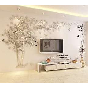 Nvzi DIY 3D Giant Couple Tree Wall Decals Wall Stickers Crystal Acrylic(S, Silver, Left to Right)