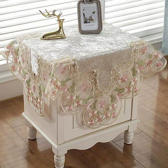 Nvzi Damask Lace Patchwork Tablecloth Luxury Square Small Table Cover Elegant Floral Embroidered