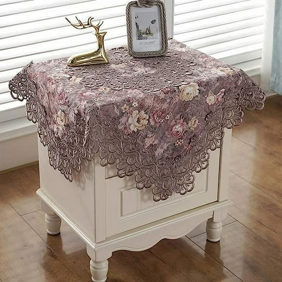 Nvzi Damask Lace Patchwork Tablecloth Luxury Square Small Table Cover Elegant Floral Embroidered Lace Table Cloth for Party Kitchen Dinning Picnic Decoration (Type E,22"x22")