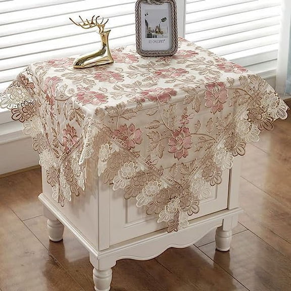 Nvzi Damask Lace Patchwork Tablecloth Luxury Square Small Table Cover Elegant Floral Embroidered Lace Table Cloth for Party Kitchen Dinning Picnic Decoration (Type I,22"x22")
