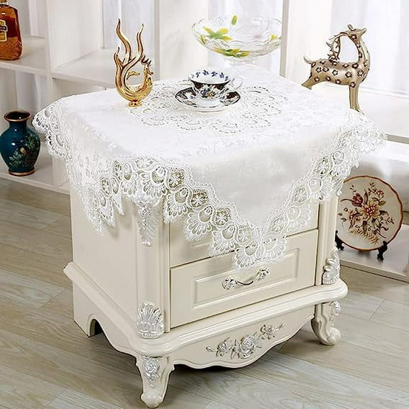 Nvzi Damask Lace Patchwork Tablecloth Luxury Square Small Table Cover Elegant Floral Embroidered Lace Table Cloth for Party Kitchen Dinning Picnic Decoration (Type B,22"x22")