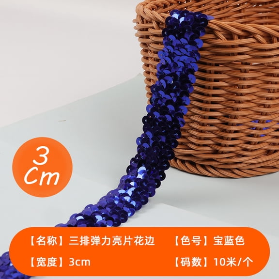 Nvzi Dark Blue Elastic Sequin Ribbon -1 Roll, 1.77in * 10.94yd, Polyester Sequin With Elastic Backing, Suitable For Dance Costume Decoration, DIY Elastic Headband And Festival Decoration