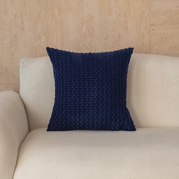 Nvzi Dark Blue plush pillow 18 18 inches, textured plush square wrinkle resistant sofa pillow, suitable for living room decoration, bedroom and rural wedding decoration, 1 piece